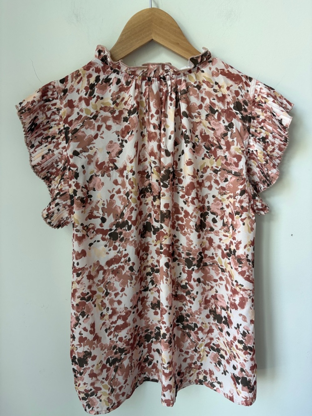 Voy Paint Splatter Peasant Top Blouse in Earth Tones Tie Neck Boho Office Size M - Picture 3 of 9